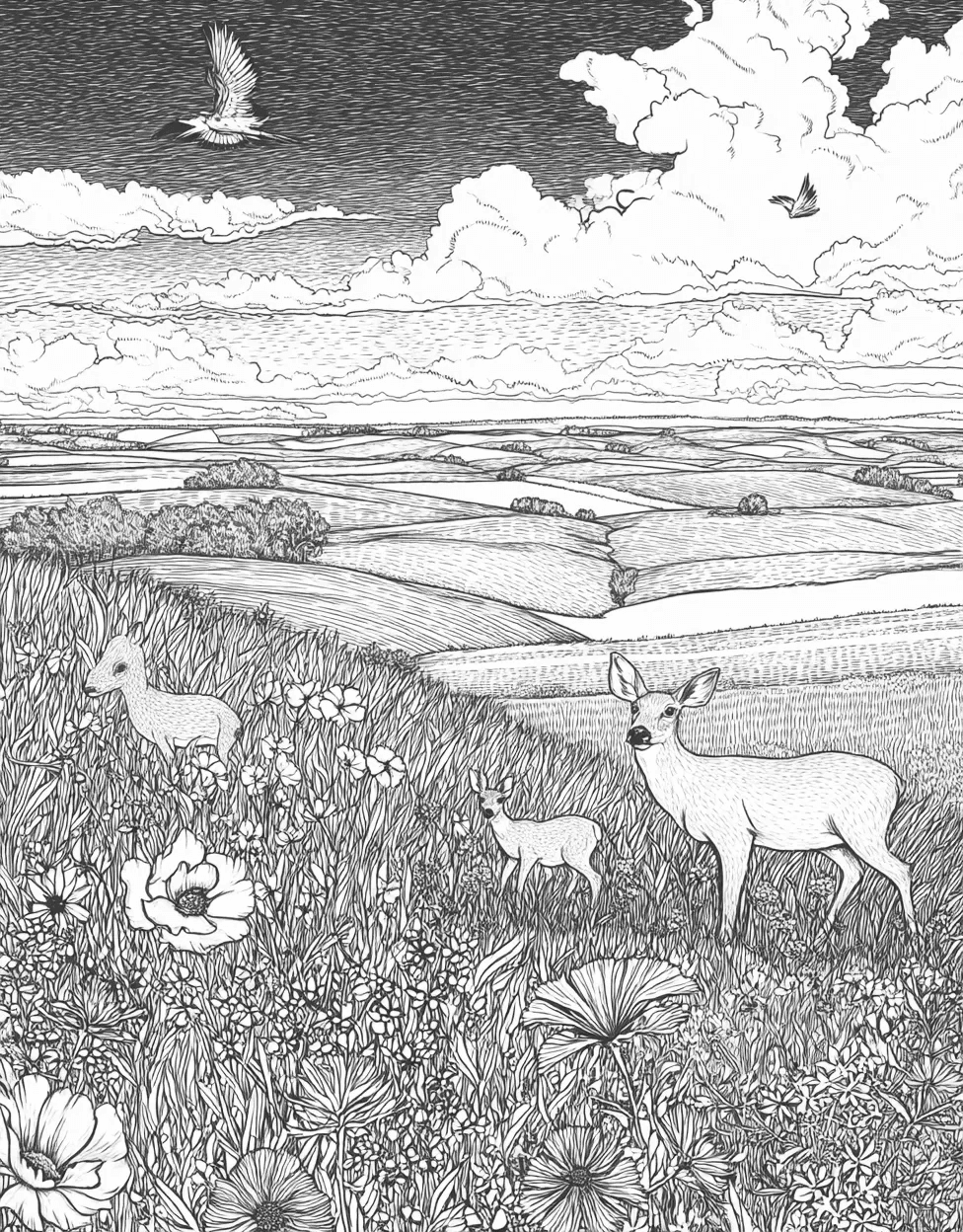 Stress Relief Color Book, Nature Colouring Pages for Adult, Free Printable Adult Coloring Pages, Coloring Pictures Flowers Prairie, Vibrant Prairie Scenes for Creative Minds main 4