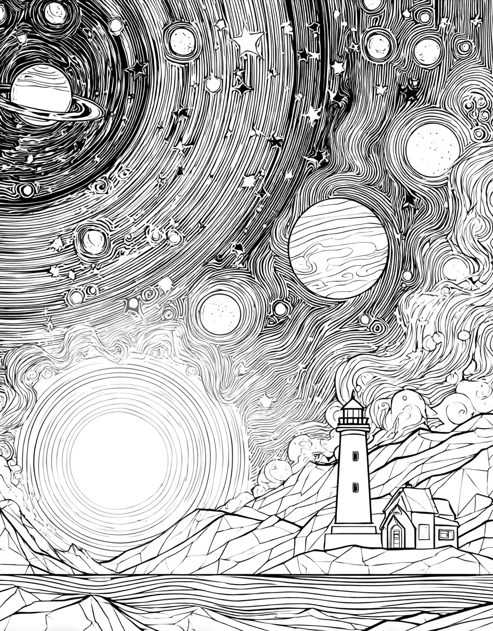 Galactic Beacons Cosmic Art Adventures, Relaxation Color Book, Space Colouring Pages for Adults, Space Beacon Coloring, Free Color Pages for Adults main 3