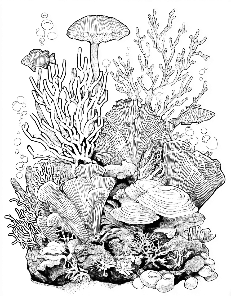 Vibrant Sea Sponge Art Adventures, Free Printable Color Pages for Adults, Relaxation Color Book, Underwater Colouring Pages for Adult, Sea Sponge Coloring main 5