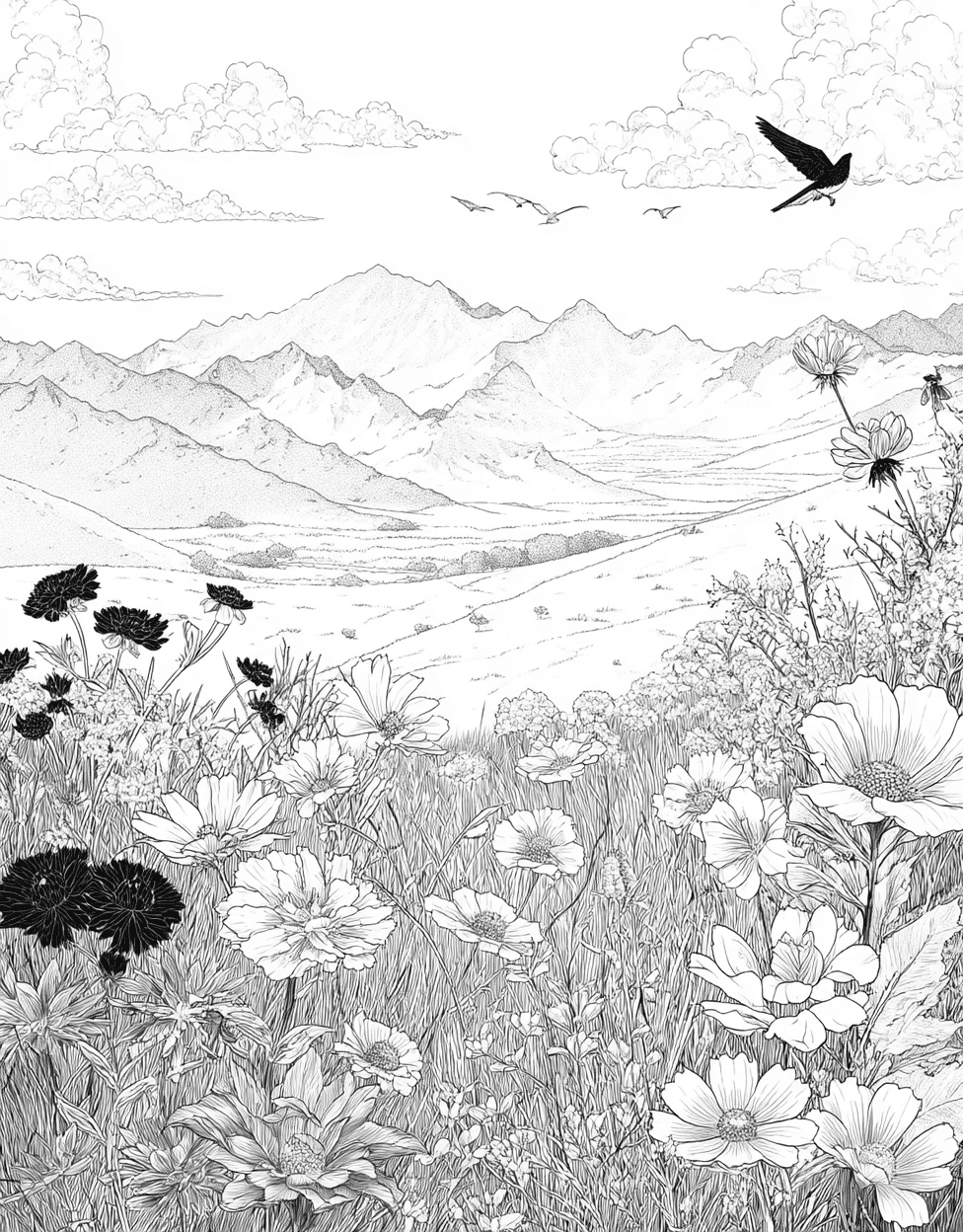 Stress Relief Color Book, Nature Colouring Pages for Adult, Free Printable Adult Coloring Pages, Coloring Pictures Flowers Prairie, Vibrant Prairie Scenes for Creative Minds main 5