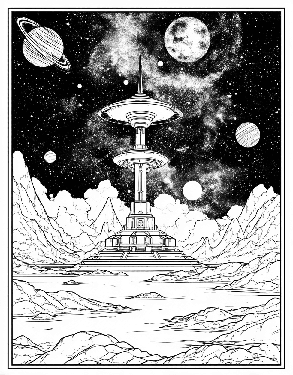 Galactic Beacons Cosmic Art Adventures, Relaxation Color Book, Space Colouring Pages for Adults, Space Beacon Coloring, Free Color Pages for Adults main 5