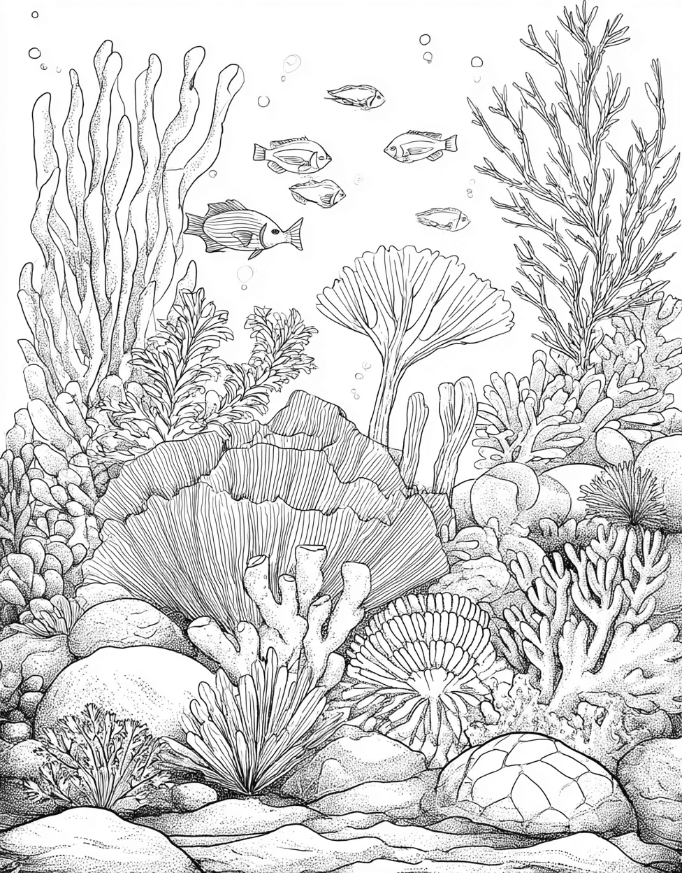 Vibrant Sea Sponge Art Adventures, Free Printable Color Pages for Adults, Relaxation Color Book, Underwater Colouring Pages for Adult, Sea Sponge Coloring main 7