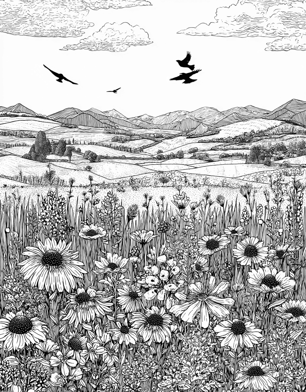 Stress Relief Color Book, Nature Colouring Pages for Adult, Free Printable Adult Coloring Pages, Coloring Pictures Flowers Prairie, Vibrant Prairie Scenes for Creative Minds main 7