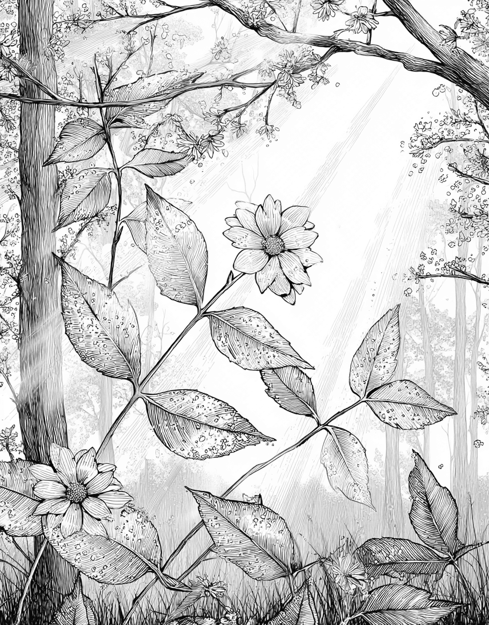 Dewy Dreams Natures Palette Awaits, Free Printable Coloring Pages, Stress Relief Color Book, Nature Colouring Pages for Womens, Dew Coloring main 7