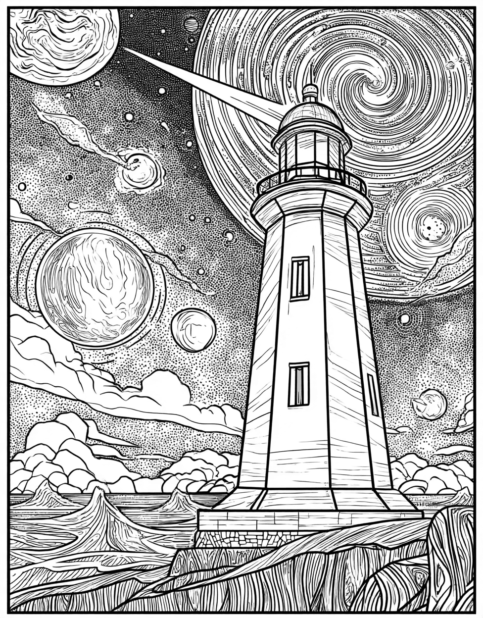 Galactic Beacons Cosmic Art Adventures, Relaxation Color Book, Space Colouring Pages for Adults, Space Beacon Coloring, Free Color Pages for Adults main 7