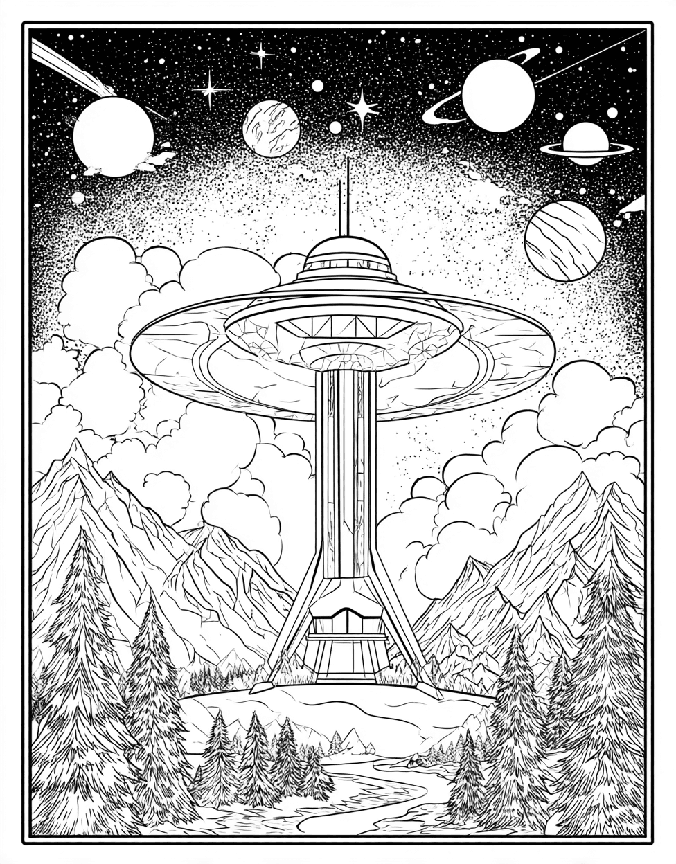Galactic Beacons Cosmic Art Adventures, Relaxation Color Book, Space Colouring Pages for Adults, Space Beacon Coloring, Free Color Pages for Adults main 8