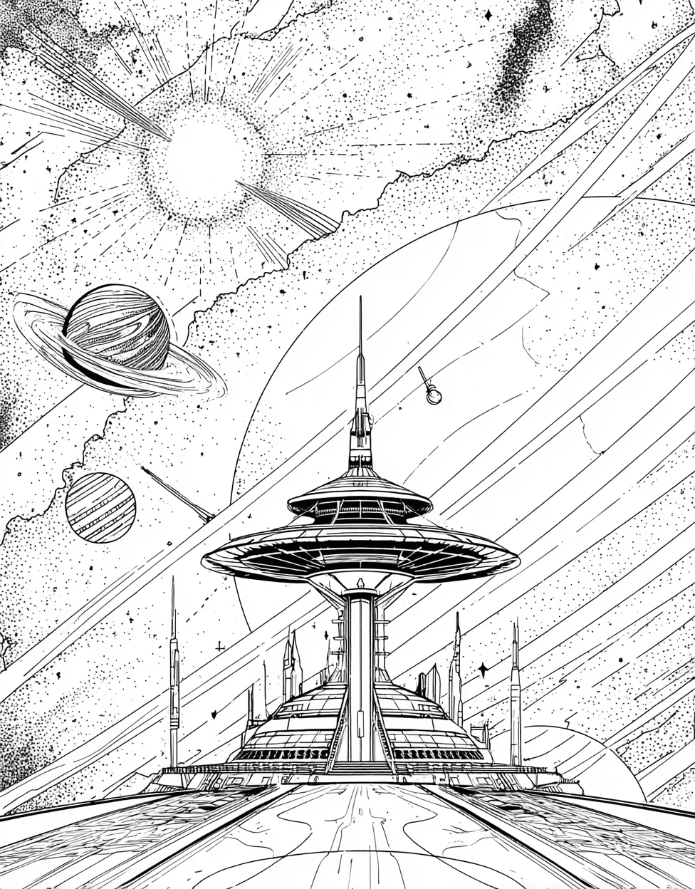 Galactic Beacons Cosmic Art Adventures, Relaxation Color Book, Space Colouring Pages for Adults, Space Beacon Coloring, Free Color Pages for Adults main 9