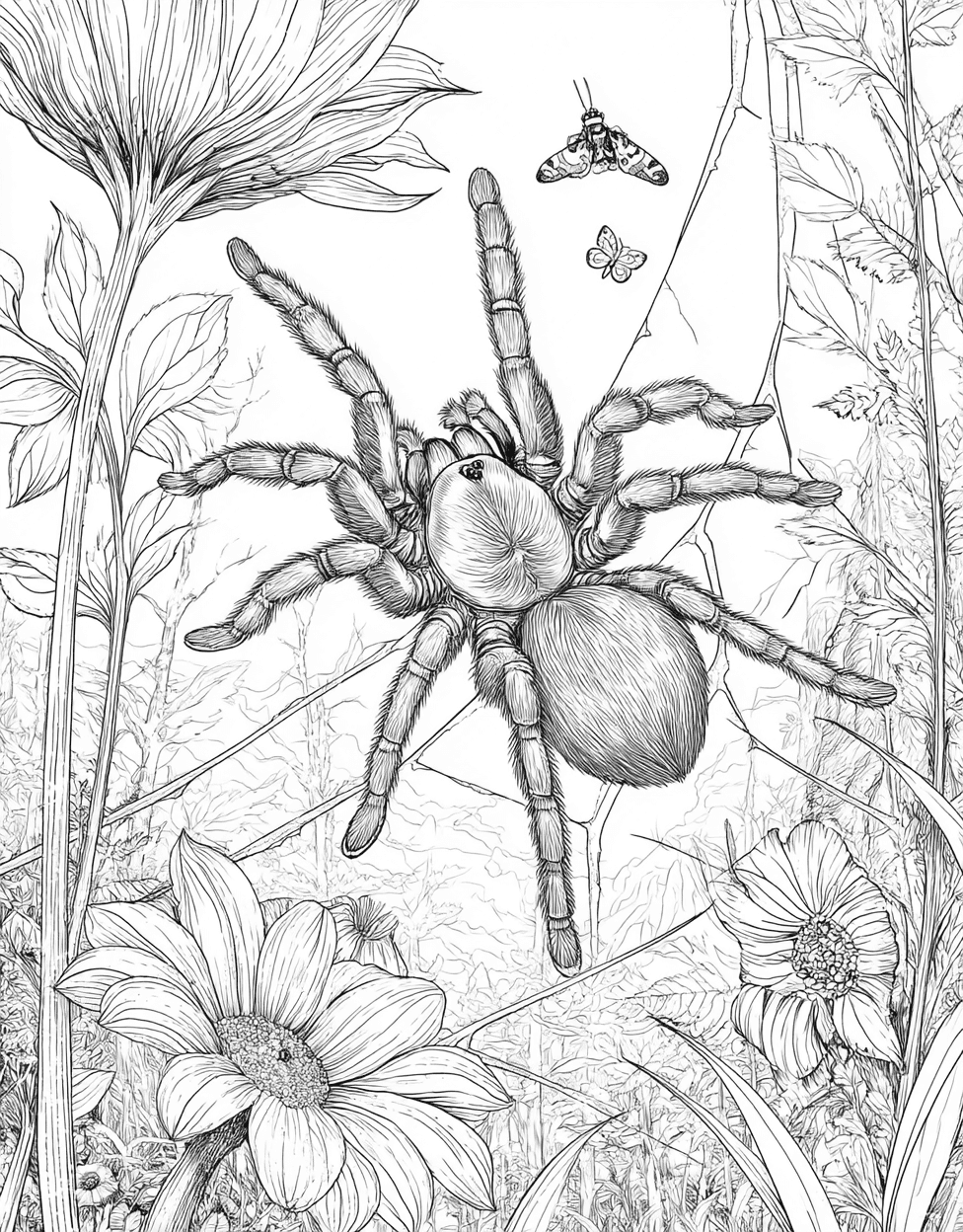 Free Printable Girly Coloring Pages, Tarantula Coloring, Tarantula Art Spider Vibes for Your Imagination, Relaxation Color Book, Nature Colouring Pages for Womens main 2