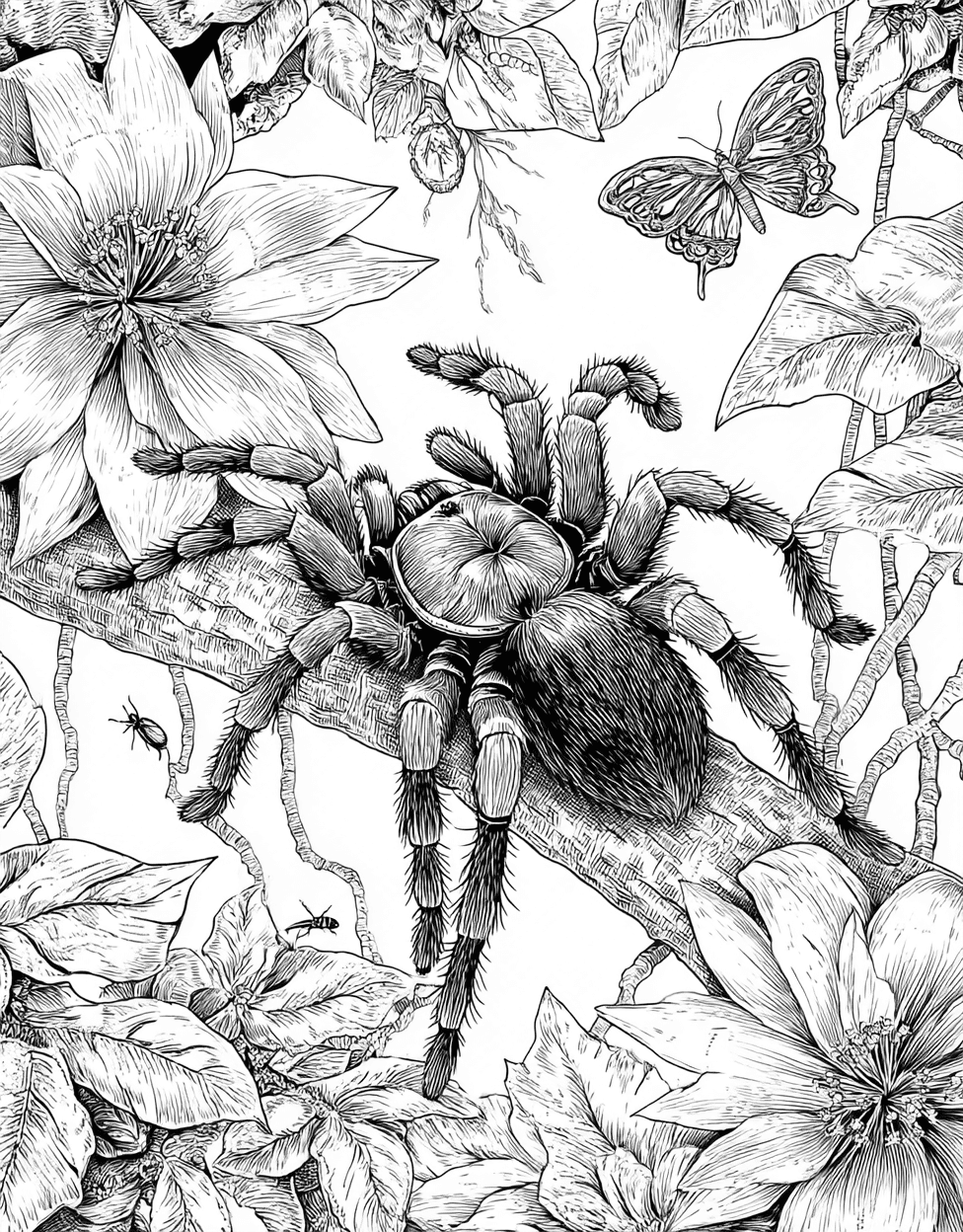 Free Printable Girly Coloring Pages, Tarantula Coloring, Tarantula Art Spider Vibes for Your Imagination, Relaxation Color Book, Nature Colouring Pages for Womens main 3