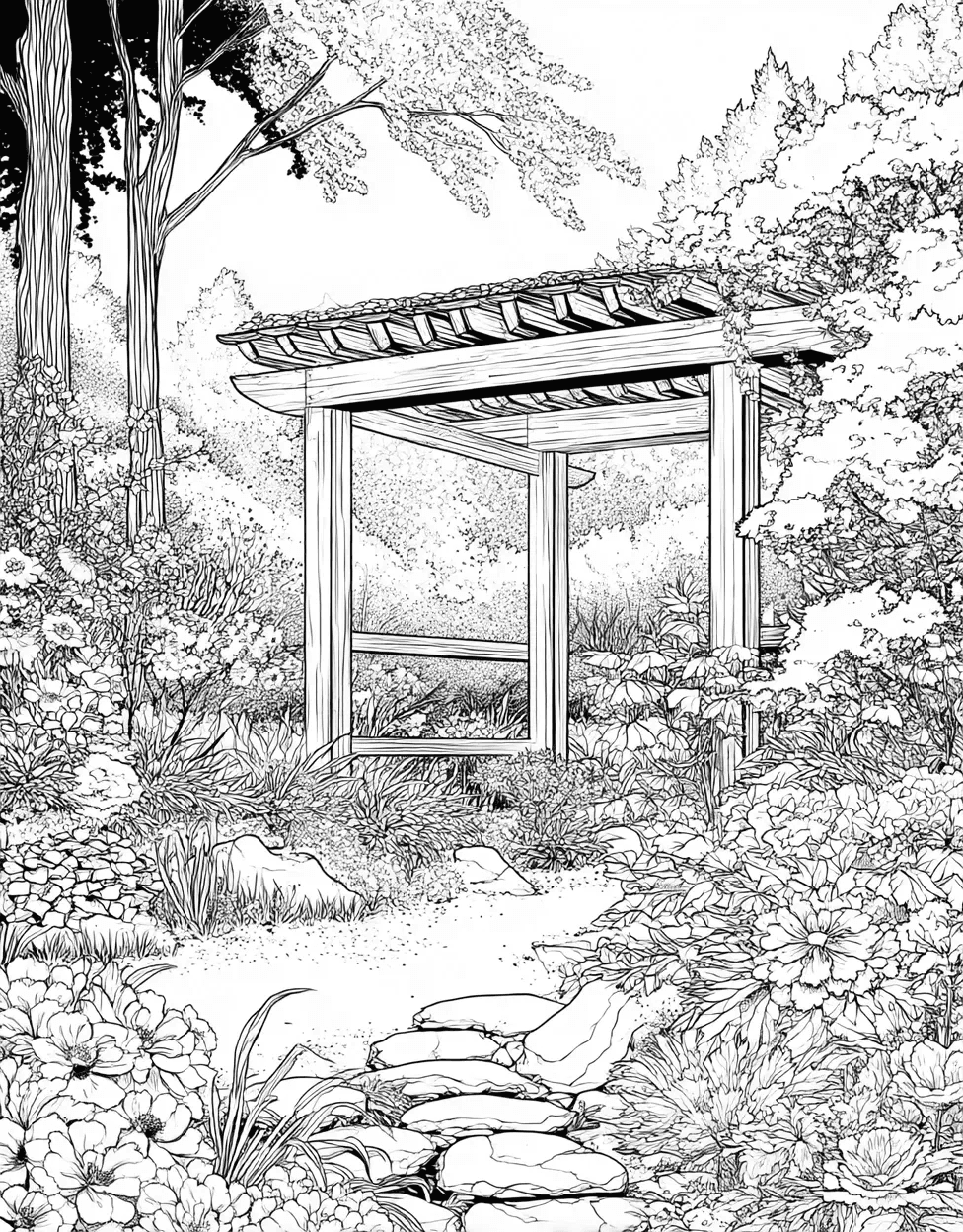 Relaxation Color Book, Garden Colouring Pages for Adults, Free Coloring Pages Pdf Format, Pergola Coloring, Pergola Dreams Artful Escape on Paper main 3
