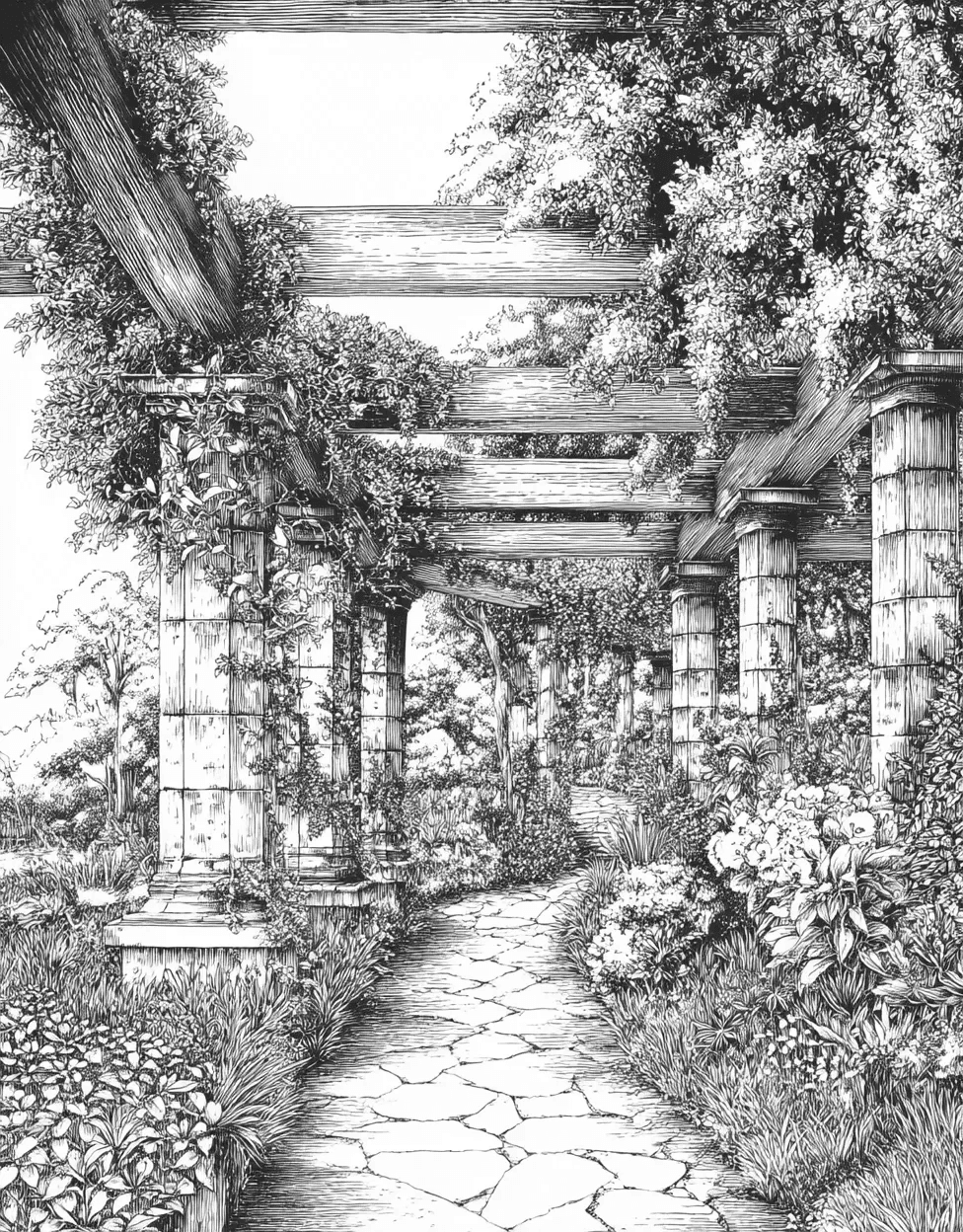 Relaxation Color Book, Garden Colouring Pages for Adults, Free Coloring Pages Pdf Format, Pergola Coloring, Pergola Dreams Artful Escape on Paper main 4