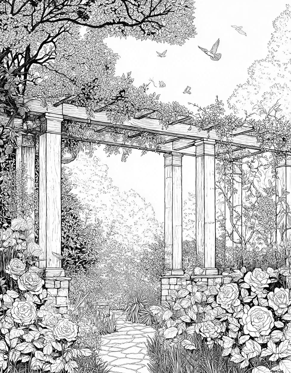Relaxation Color Book, Garden Colouring Pages for Adults, Free Coloring Pages Pdf Format, Pergola Coloring, Pergola Dreams Artful Escape on Paper main 5