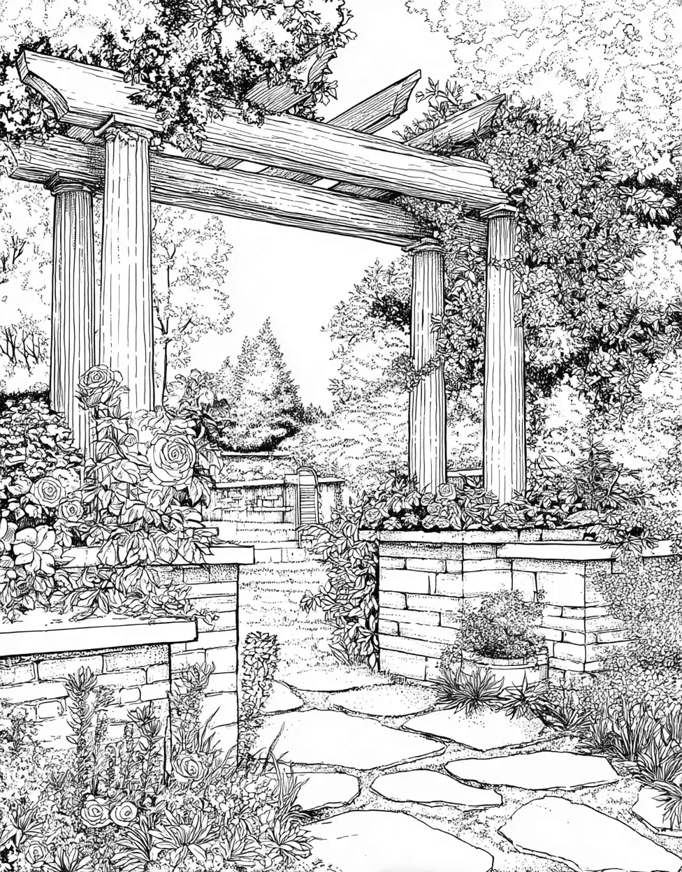 Relaxation Color Book, Garden Colouring Pages for Adults, Free Coloring Pages Pdf Format, Pergola Coloring, Pergola Dreams Artful Escape on Paper main 6