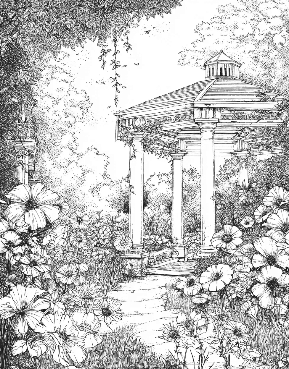 Relaxation Color Book, Garden Colouring Pages for Adults, Free Coloring Pages Pdf Format, Pergola Coloring, Pergola Dreams Artful Escape on Paper main 7