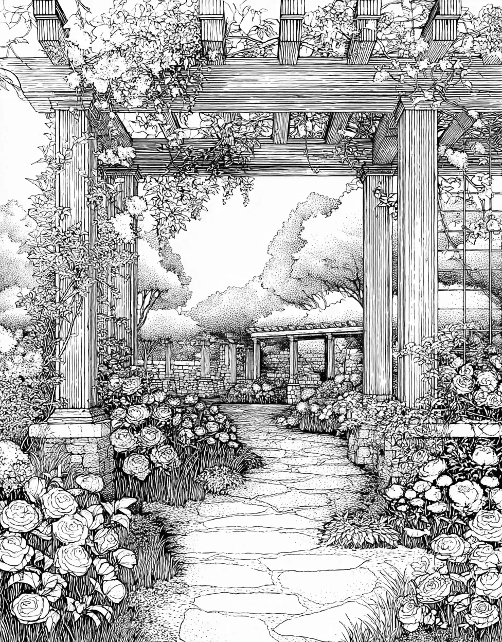 Relaxation Color Book, Garden Colouring Pages for Adults, Free Coloring Pages Pdf Format, Pergola Coloring, Pergola Dreams Artful Escape on Paper main 8