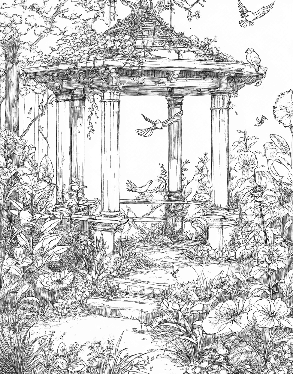 Relaxation Color Book, Garden Colouring Pages for Adults, Free Coloring Pages Pdf Format, Pergola Coloring, Pergola Dreams Artful Escape on Paper main 9