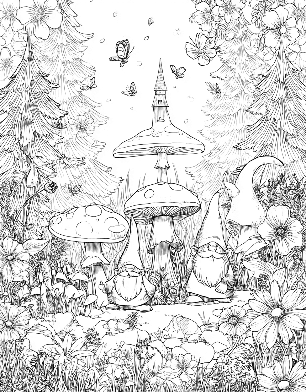 Coloring Printable Christmas Gnome, Whimsical Gnome Art Adventures Await, Coloring Pages Printable Free, Stress Relief Color Book, Fairy Tale Colouring Pages for Women main 2