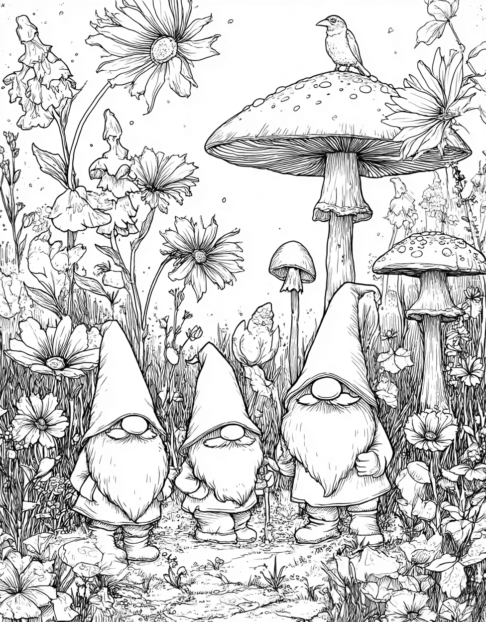 Coloring Printable Christmas Gnome, Whimsical Gnome Art Adventures Await, Coloring Pages Printable Free, Stress Relief Color Book, Fairy Tale Colouring Pages for Women main 3