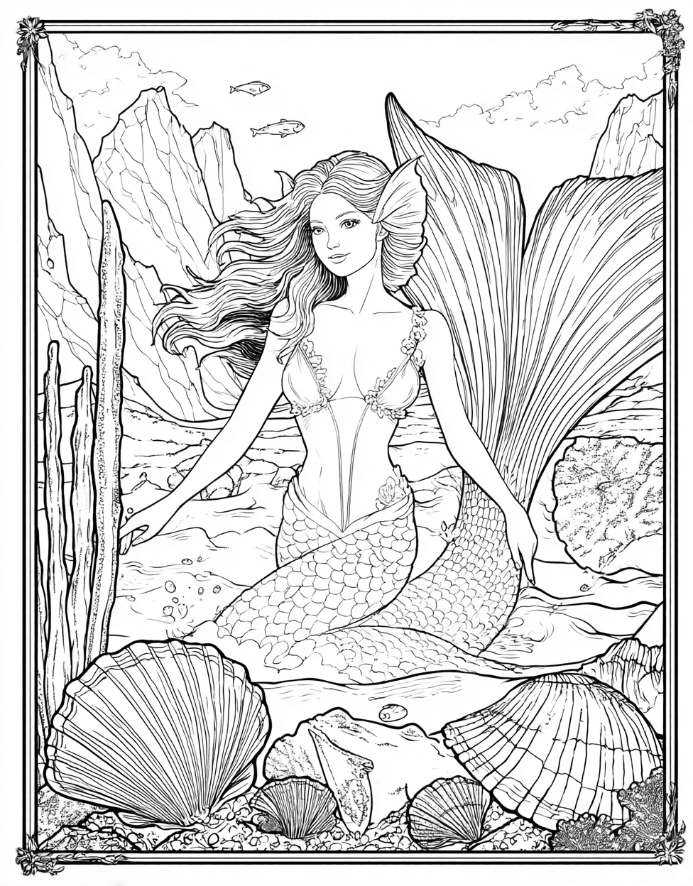 Coloring Pages for Adults Free Printable, Stress Relief Color Book, Fairy Tale Colouring Pages for Adults, Selkie Coloring, Whimsical Selkie Art Adventures main 2