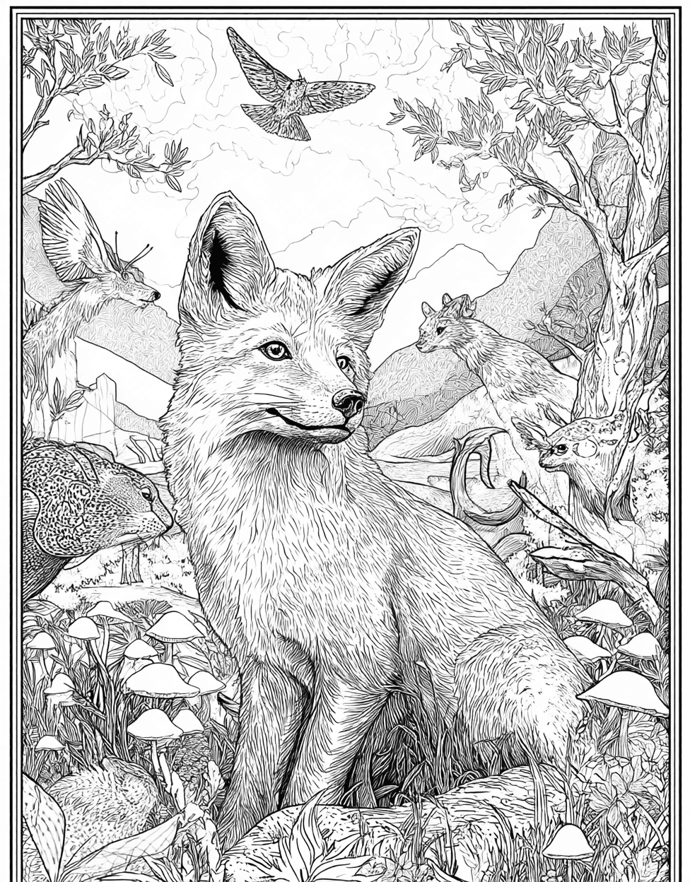 Relaxation Color Book, Mythical Creatures Colouring Pages for Teen, Kitsune Coloring, Whimsical Kitsune Art to Brighten Your Day, Free Printable Adult Coloring Pages main 3