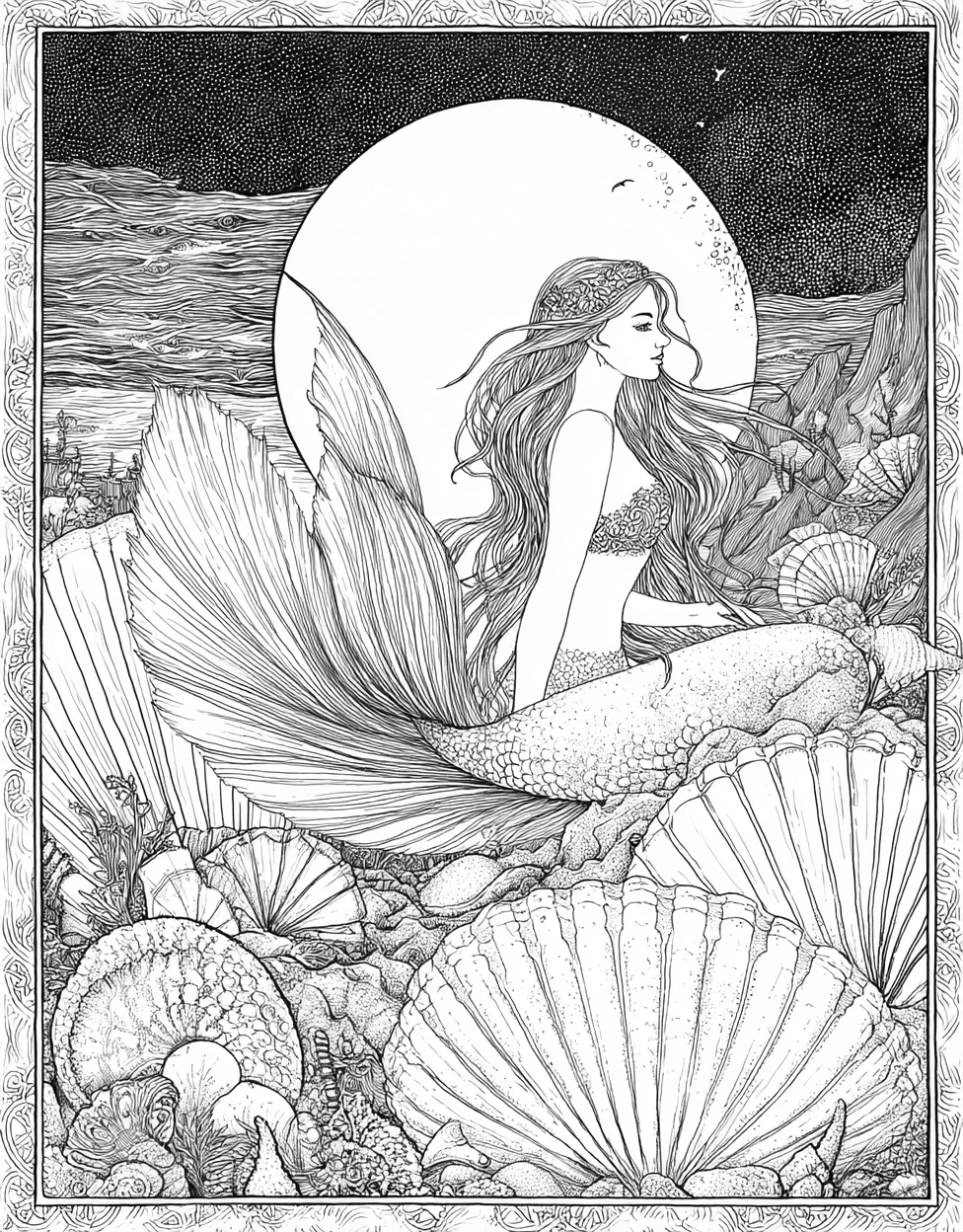 Coloring Pages for Adults Free Printable, Stress Relief Color Book, Fairy Tale Colouring Pages for Adults, Selkie Coloring, Whimsical Selkie Art Adventures main 4