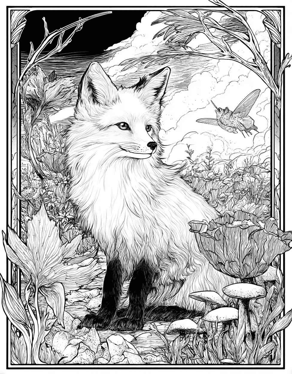 Relaxation Color Book, Mythical Creatures Colouring Pages for Teen, Kitsune Coloring, Whimsical Kitsune Art to Brighten Your Day, Free Printable Adult Coloring Pages main 5