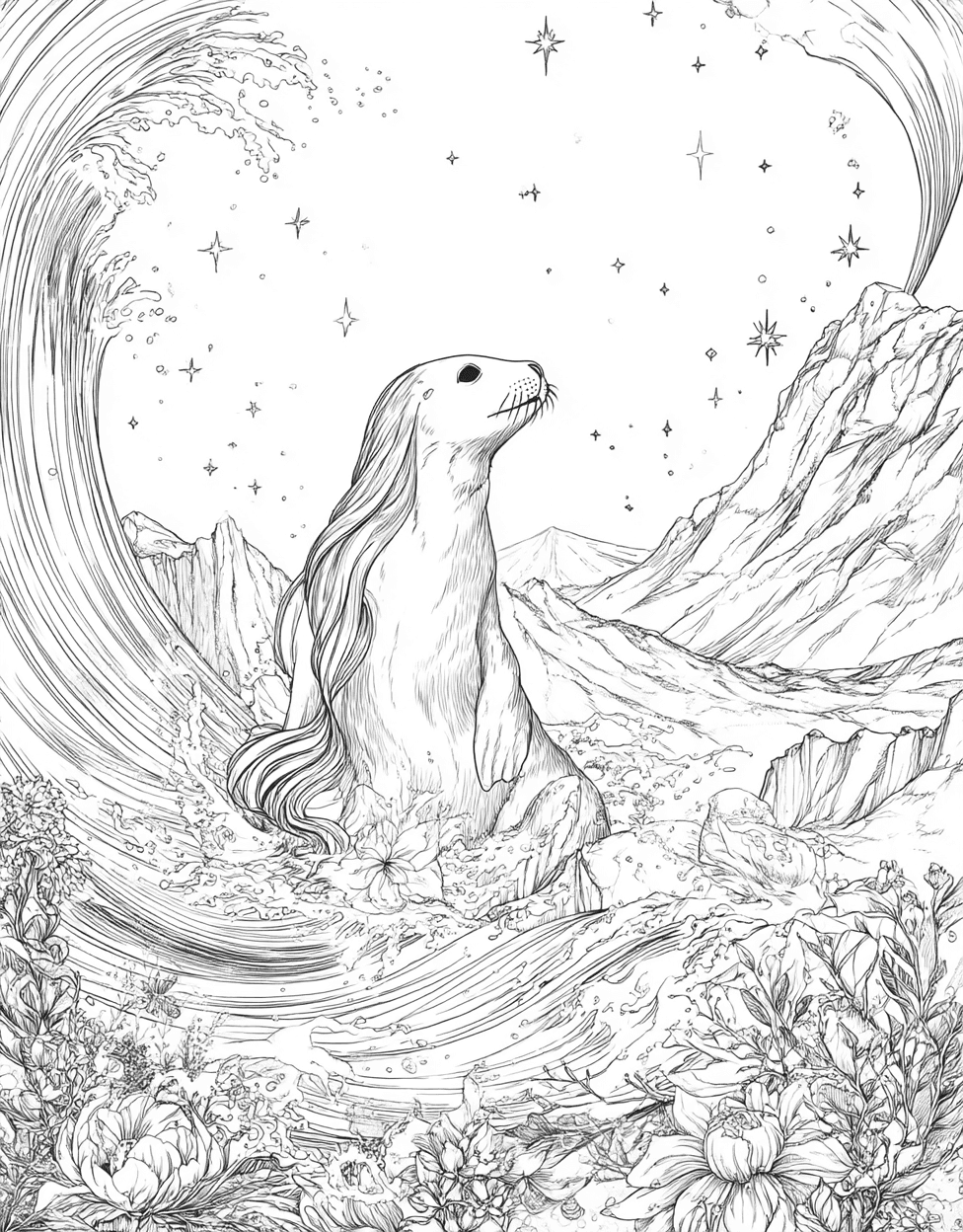 Coloring Pages for Adults Free Printable, Stress Relief Color Book, Fairy Tale Colouring Pages for Adults, Selkie Coloring, Whimsical Selkie Art Adventures main 6