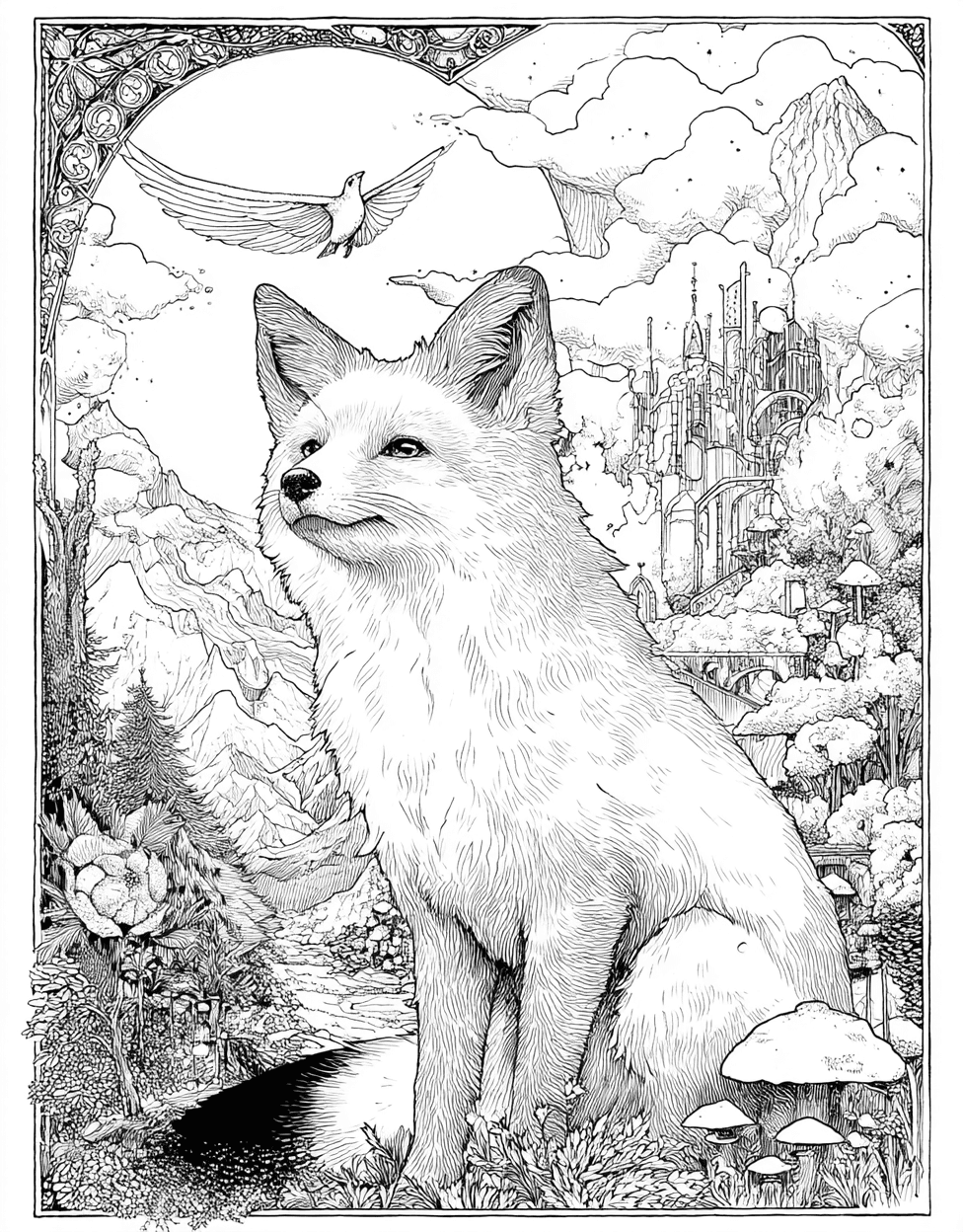 Relaxation Color Book, Mythical Creatures Colouring Pages for Teen, Kitsune Coloring, Whimsical Kitsune Art to Brighten Your Day, Free Printable Adult Coloring Pages main 7