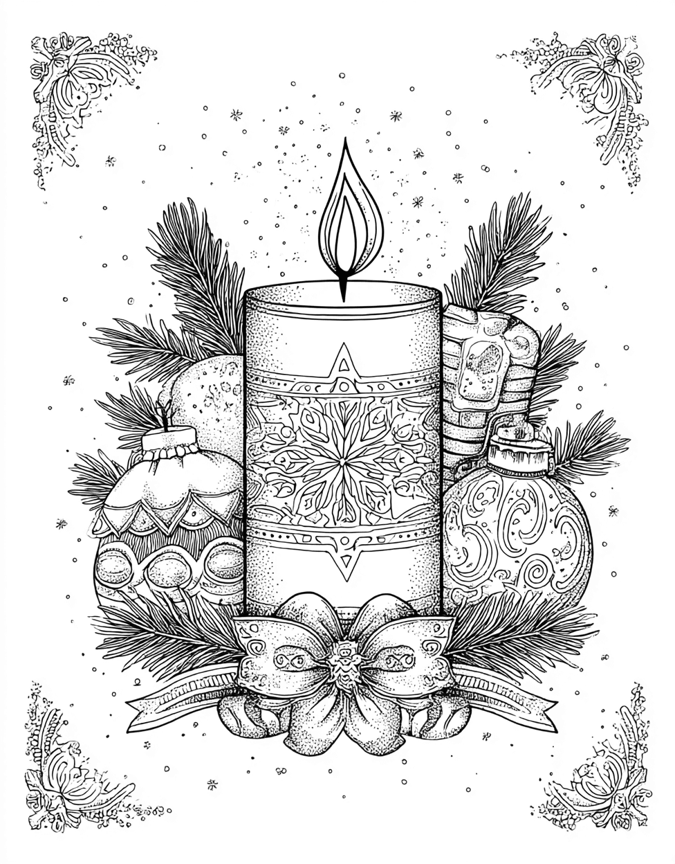 Coloring Christmas Christian Candle, Candle Glow Artistic Adventures Await, Free Coloring Pages to Print, Stress Relief Color Book, Holidays Colouring Pages for Teen main 2