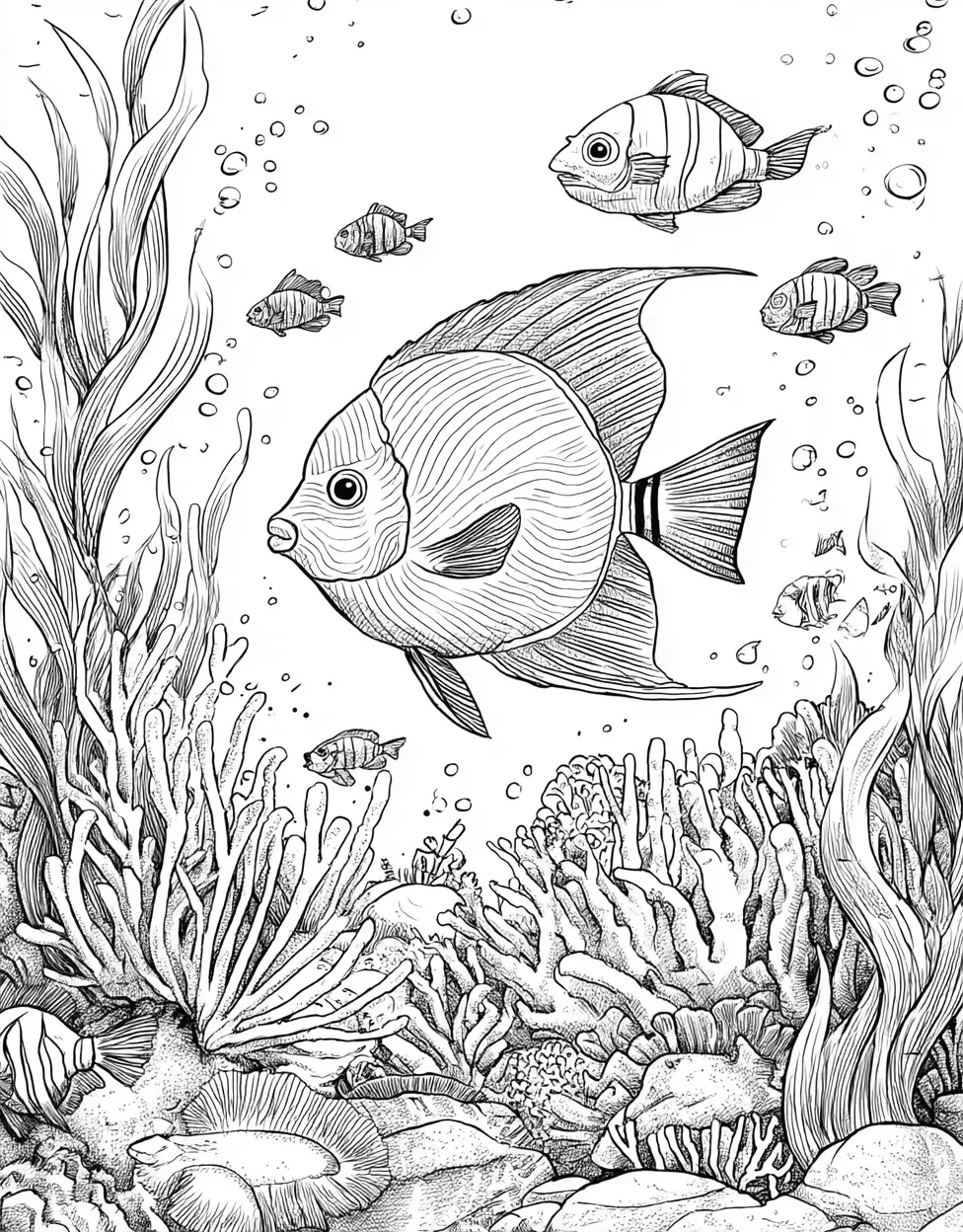 Free Coloring Pages for Girls, Blue Tang Coloring, Blue Tang Splash Dive into Art, Stress Relief Color Book, Ocean Life Colouring Pages for Womens main 2