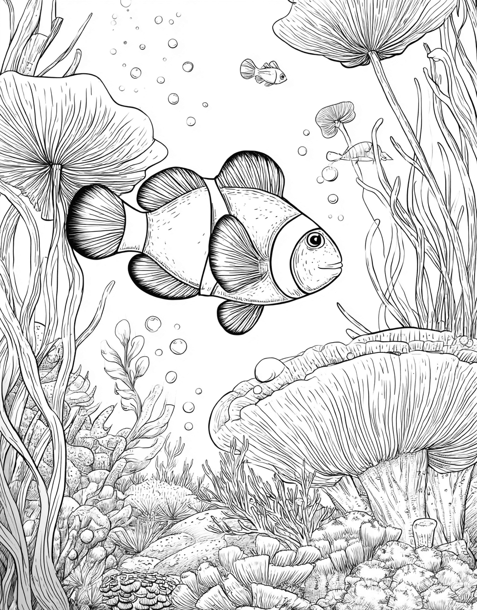 Coloring Food Best Clownfish, Coloring Pages for Adults Free Printable, Relaxation Color Book, Ocean Life Colouring Pages for Teenage, Vibrant Clownfish Art for Creative Minds main 2