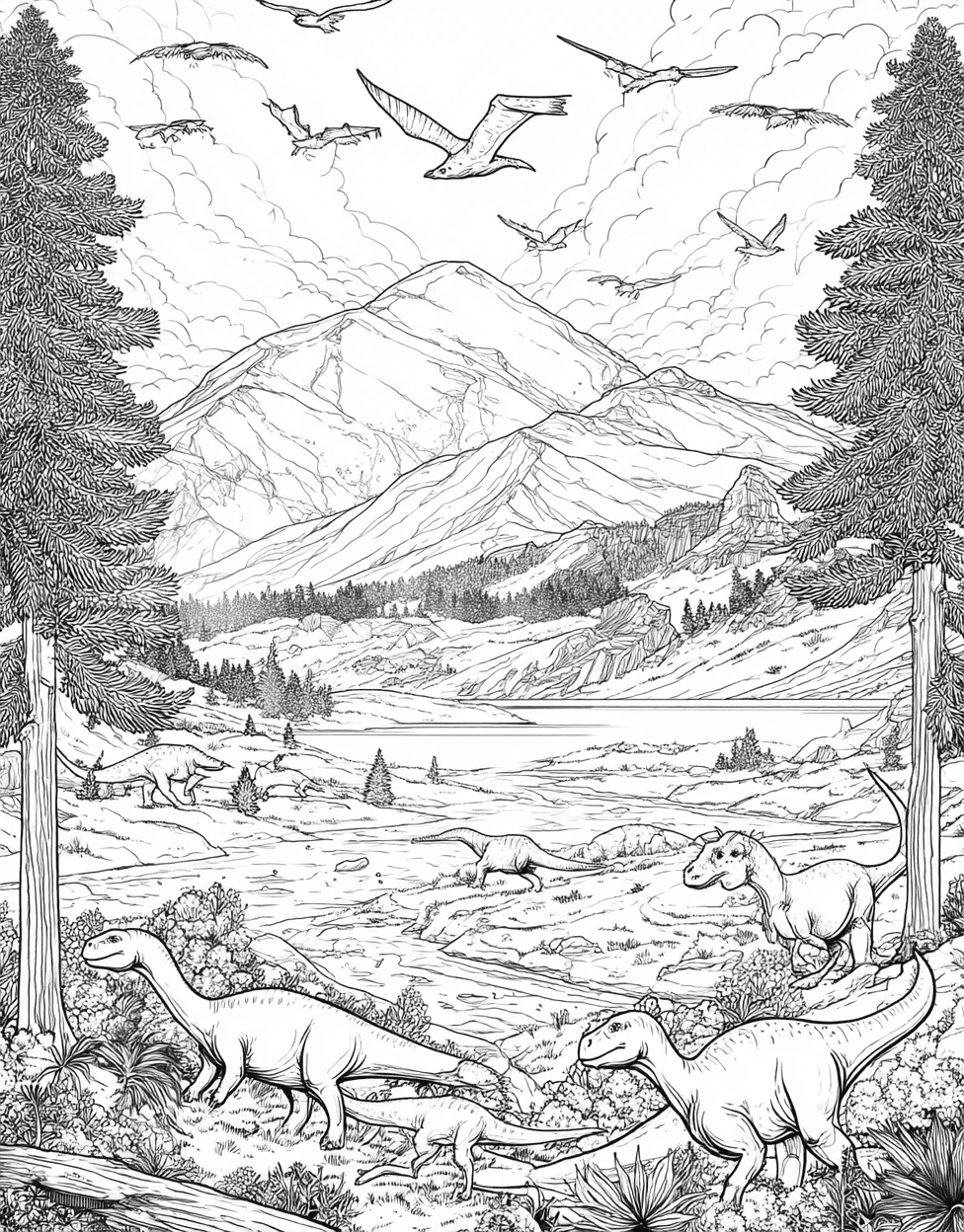 Coloring Christmas Nightmare Mountain, Relaxation Color Book, Dinosaurs Colouring Pages for Adult, Majestic Mountain Scenes to Brighten Your Day, Adult Coloring Pages Free Printable main 2