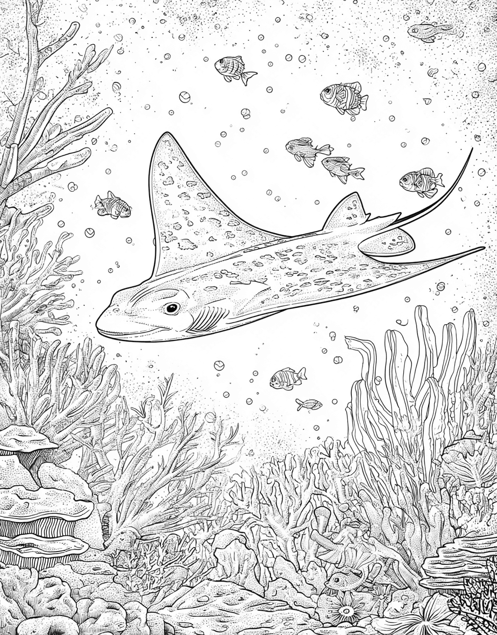 Vibrant Electric Ray Art Adventures Await, Stress Relief Color Book, Ocean Life Colouring Pages for Teens, Free Color Pages for Adults, Electric Ray Coloring main 3