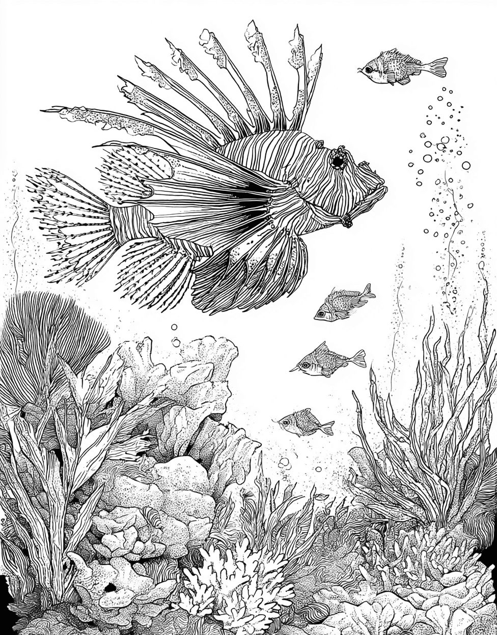 Lionfish Coloring, Free Coloring Pages for Adults to Print, Relaxation Color Book, Ocean Life Colouring Pages for Women, Vibrant Lionfish Art for Creative Minds main 2