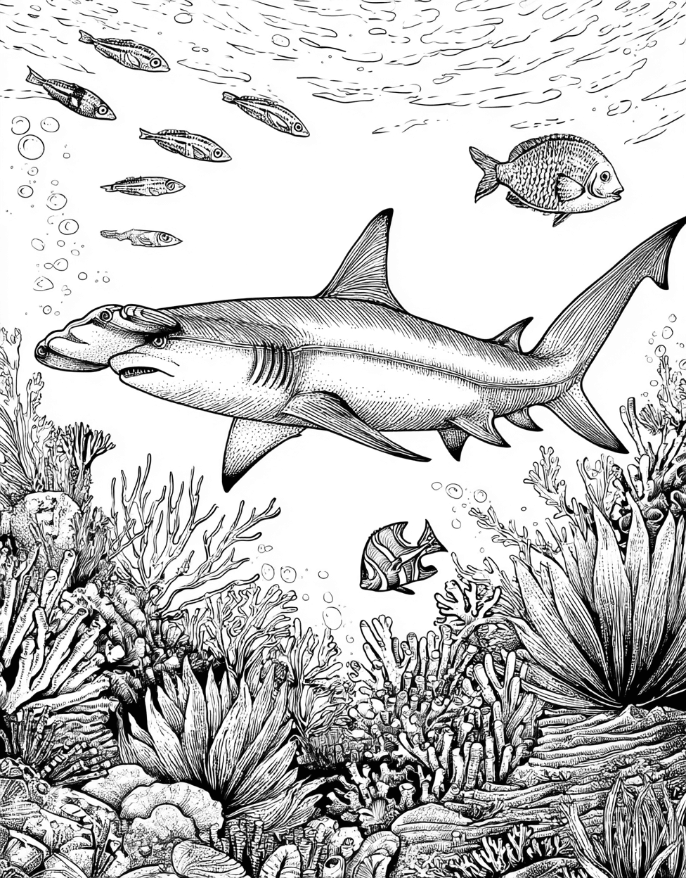 Hammerhead Shark Art Adventures, Hammerhead Shark Coloring, Stress Relief Color Book, Ocean Life Colouring Pages for Teens, Free Color Pages for Adults main 4