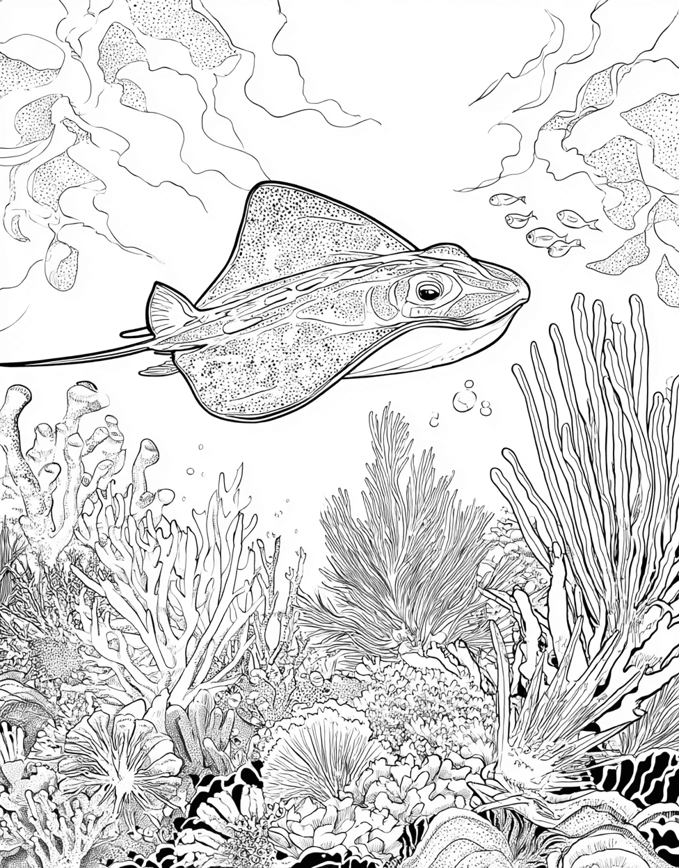 Vibrant Electric Ray Art Adventures Await, Stress Relief Color Book, Ocean Life Colouring Pages for Teens, Free Color Pages for Adults, Electric Ray Coloring main 4