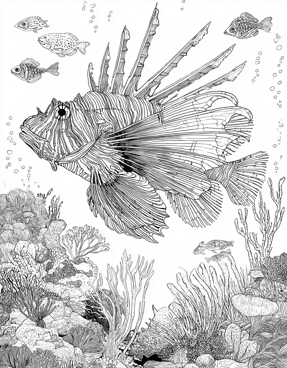Lionfish Coloring, Free Coloring Pages for Adults to Print, Relaxation Color Book, Ocean Life Colouring Pages for Women, Vibrant Lionfish Art for Creative Minds main 3