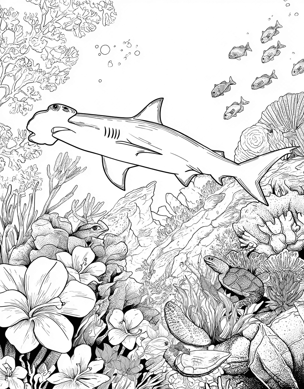Hammerhead Shark Art Adventures, Hammerhead Shark Coloring, Stress Relief Color Book, Ocean Life Colouring Pages for Teens, Free Color Pages for Adults main 5