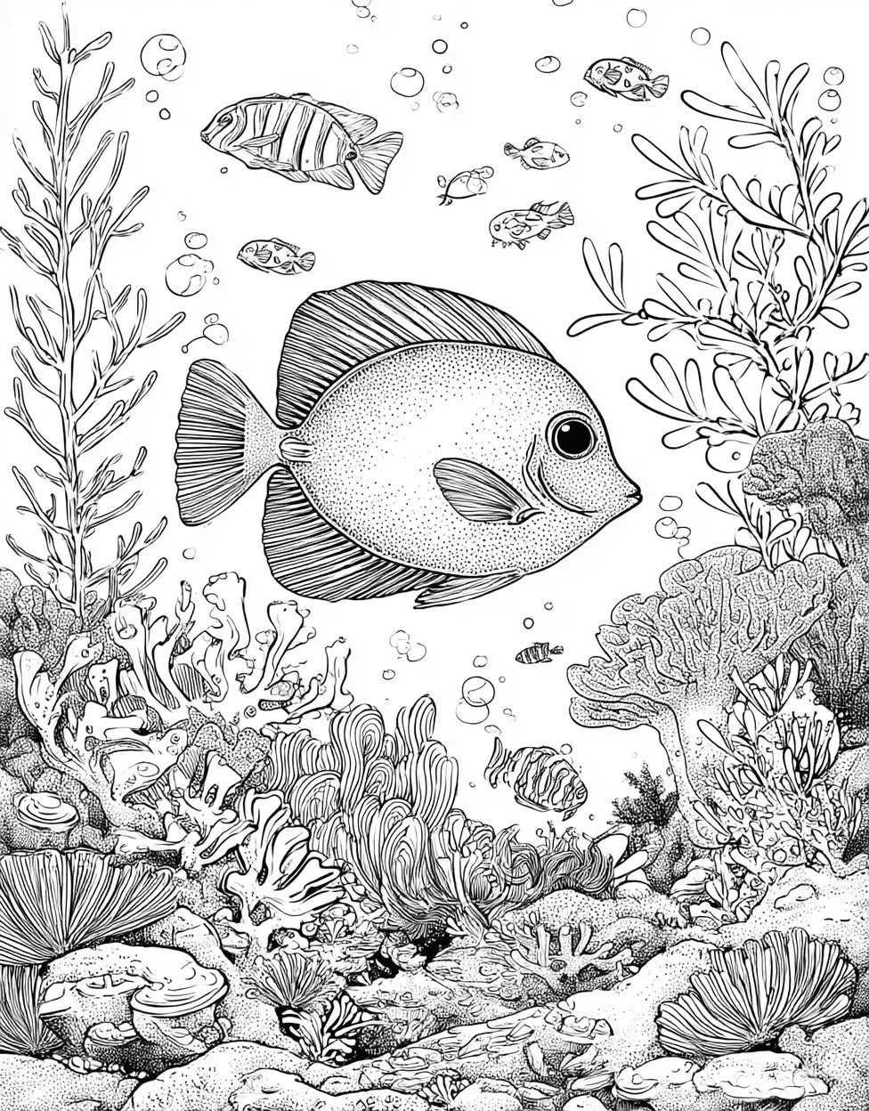 Free Coloring Pages for Girls, Blue Tang Coloring, Blue Tang Splash Dive into Art, Stress Relief Color Book, Ocean Life Colouring Pages for Womens main 4