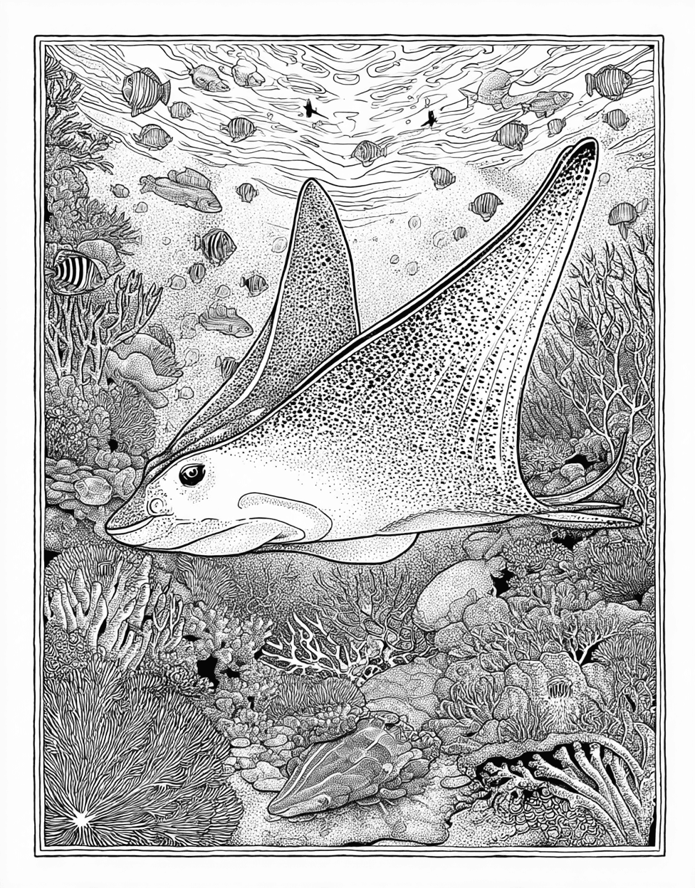 Vibrant Electric Ray Art Adventures Await, Stress Relief Color Book, Ocean Life Colouring Pages for Teens, Free Color Pages for Adults, Electric Ray Coloring main 5
