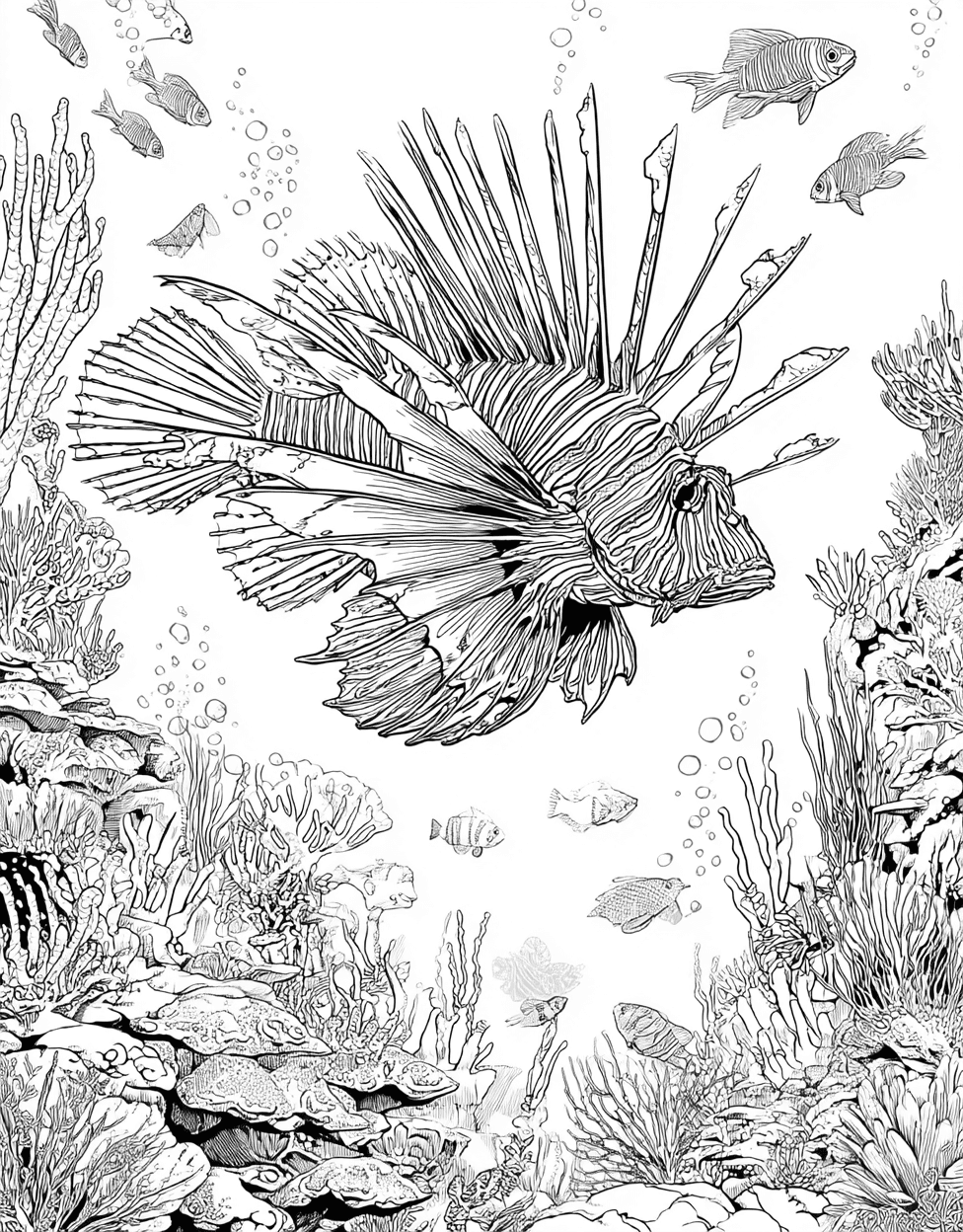Lionfish Coloring, Free Coloring Pages for Adults to Print, Relaxation Color Book, Ocean Life Colouring Pages for Women, Vibrant Lionfish Art for Creative Minds main 4
