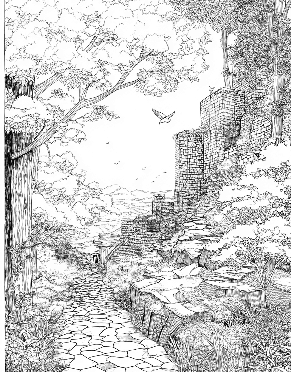 Trail Coloring, Free Coloring Pages to Print, Trail Adventures Natures Canvas Awaits, Relaxation Color Book, Travel & Landmarks Colouring Pages for Women main 4