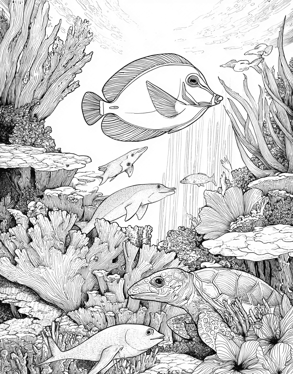 Free Coloring Pages for Girls, Blue Tang Coloring, Blue Tang Splash Dive into Art, Stress Relief Color Book, Ocean Life Colouring Pages for Womens main 5