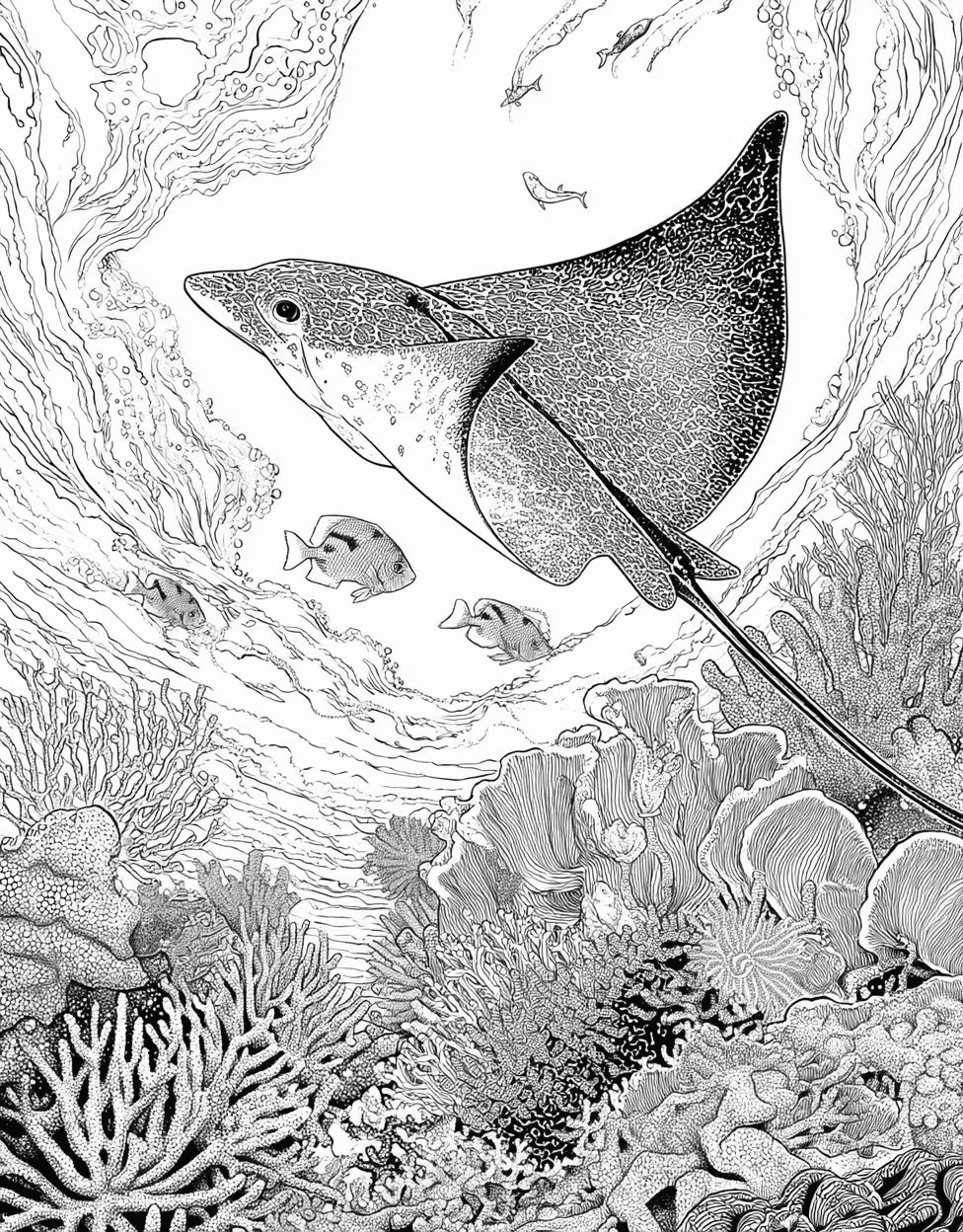 Vibrant Electric Ray Art Adventures Await, Stress Relief Color Book, Ocean Life Colouring Pages for Teens, Free Color Pages for Adults, Electric Ray Coloring main 6