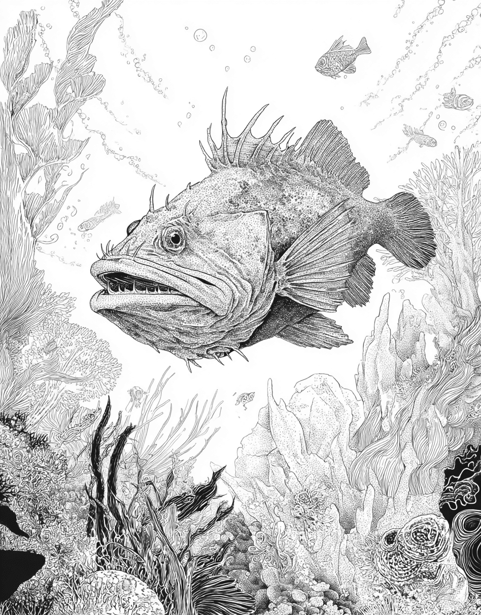 Relaxation Color Book, Ocean Life Colouring Pages for Teen, Anglerfish Art Dive into Dazzling Designs, Anglerfish Coloring, Free Printable Coloring Pages main 6