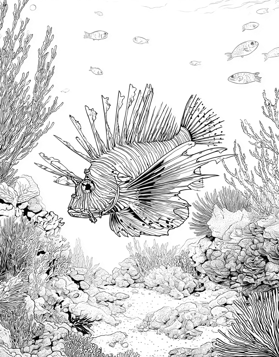 Lionfish Coloring, Free Coloring Pages for Adults to Print, Relaxation Color Book, Ocean Life Colouring Pages for Women, Vibrant Lionfish Art for Creative Minds main 5