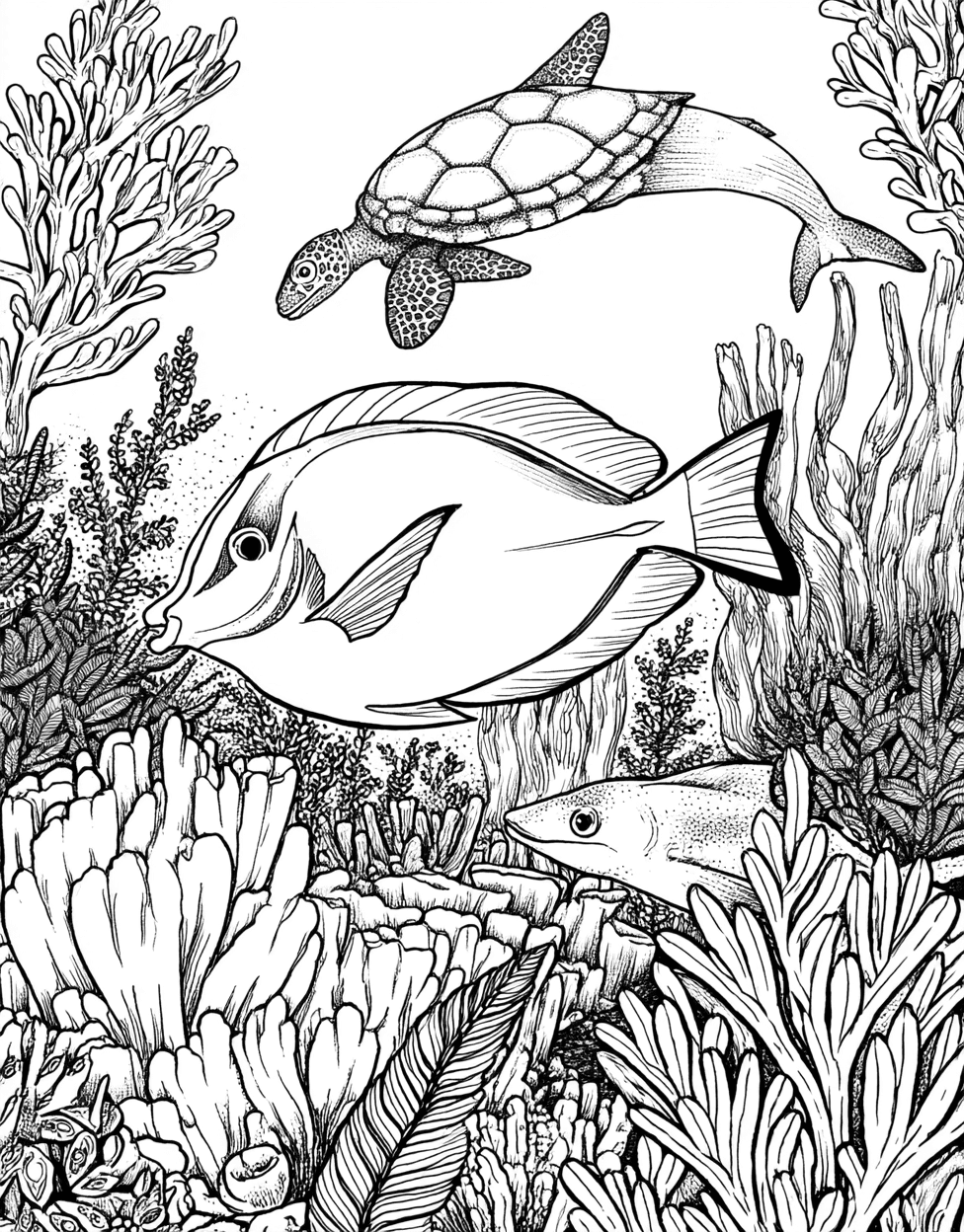 Free Coloring Pages for Girls, Blue Tang Coloring, Blue Tang Splash Dive into Art, Stress Relief Color Book, Ocean Life Colouring Pages for Womens main 6