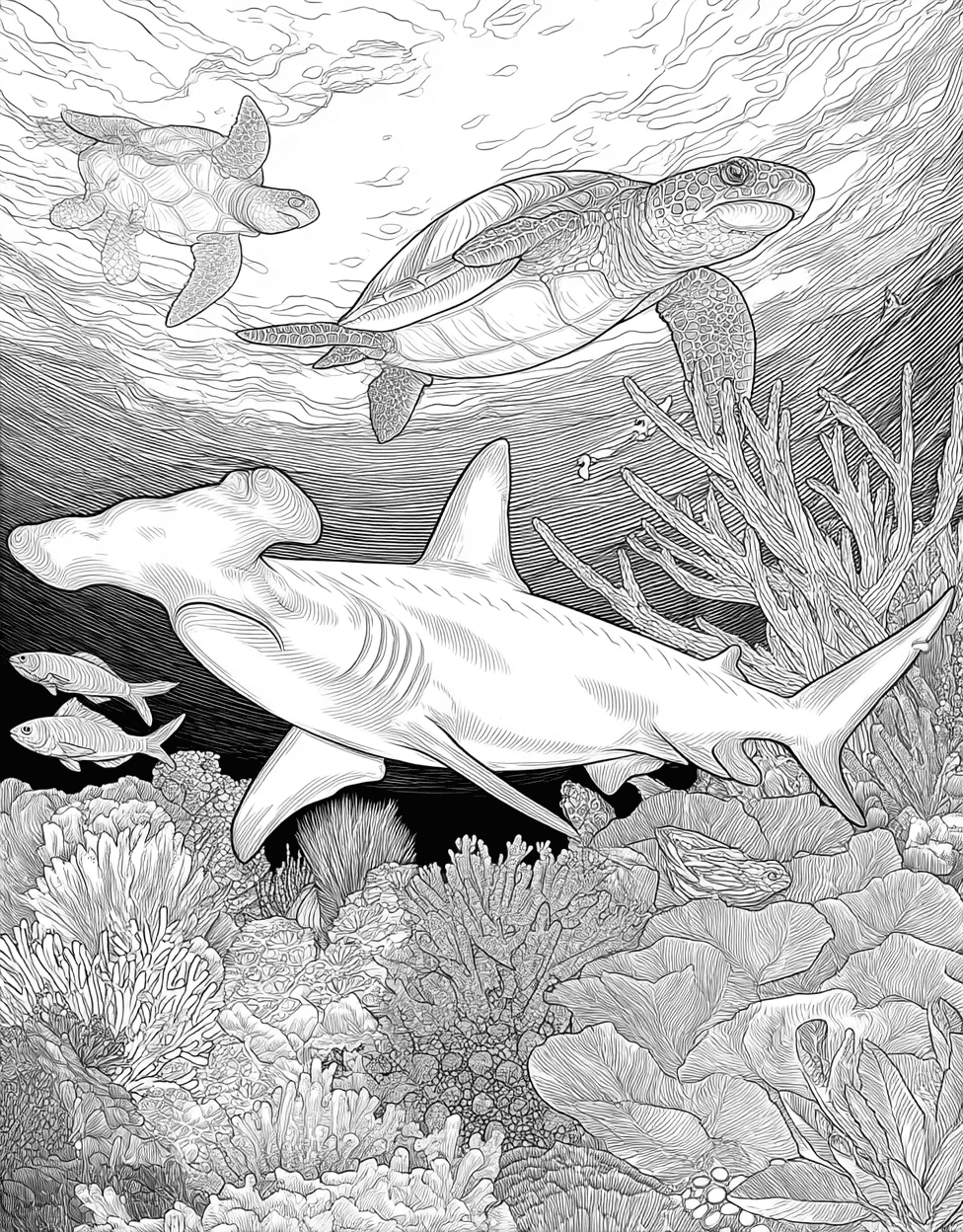 Hammerhead Shark Art Adventures, Hammerhead Shark Coloring, Stress Relief Color Book, Ocean Life Colouring Pages for Teens, Free Color Pages for Adults main 7