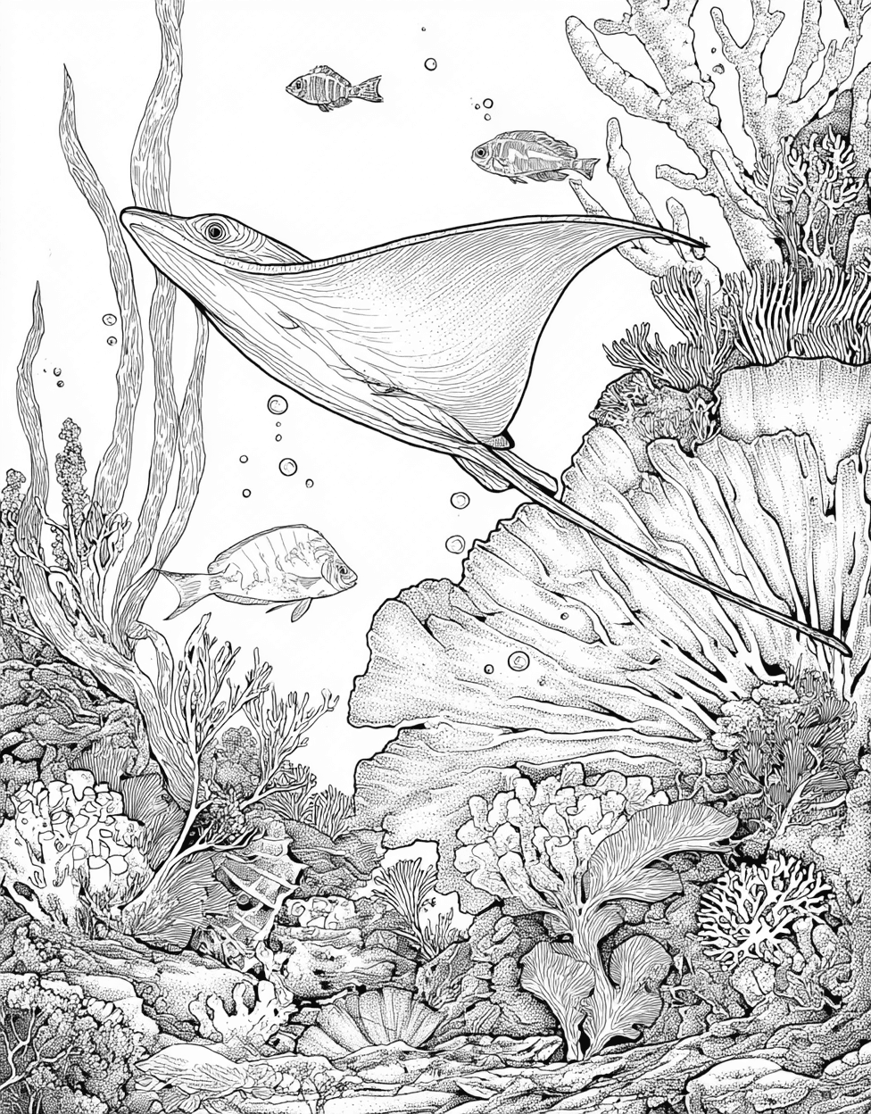 Vibrant Electric Ray Art Adventures Await, Stress Relief Color Book, Ocean Life Colouring Pages for Teens, Free Color Pages for Adults, Electric Ray Coloring main 7