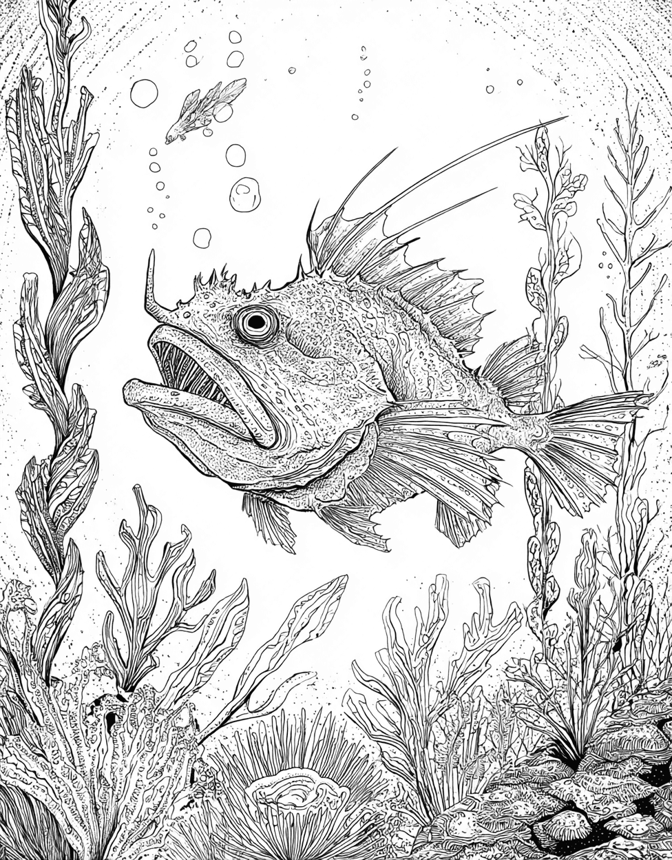 Relaxation Color Book, Ocean Life Colouring Pages for Teen, Anglerfish Art Dive into Dazzling Designs, Anglerfish Coloring, Free Printable Coloring Pages main 7